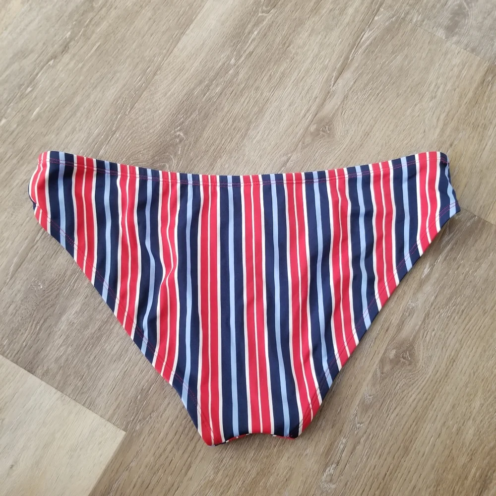 NWT Kona Sol Red Blue White Stripe Low Rise Bikini Bottom Size Large